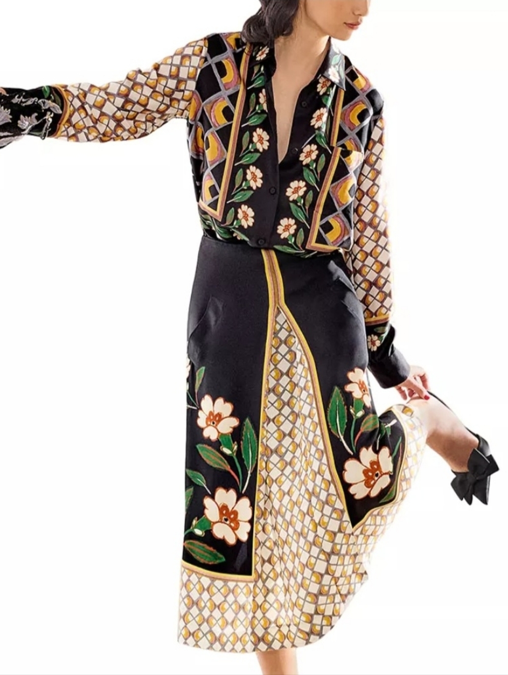 La Double J Dazed Placée Black Floral Silk Blouse Boy Style Button Up Shirt - Picture 4 of 11